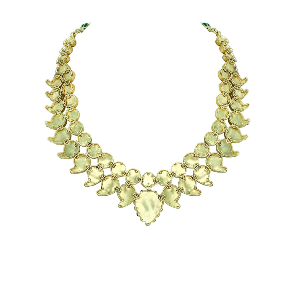 Green Enamel Polki Necklace with Bud Design